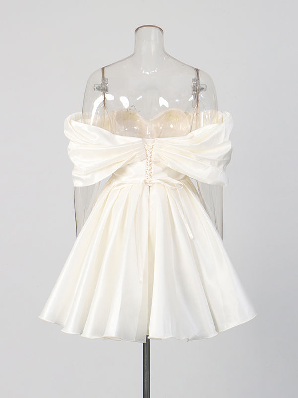 TWOTWINSTYLE Off Shoulder High Waist Patchwork Pleated Fashion Dress