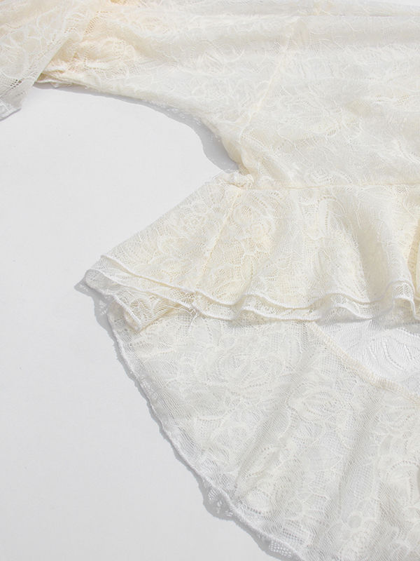 TWOTWINSTYLE Stand Collar Patchwork Ruffles Elegant Crop Top