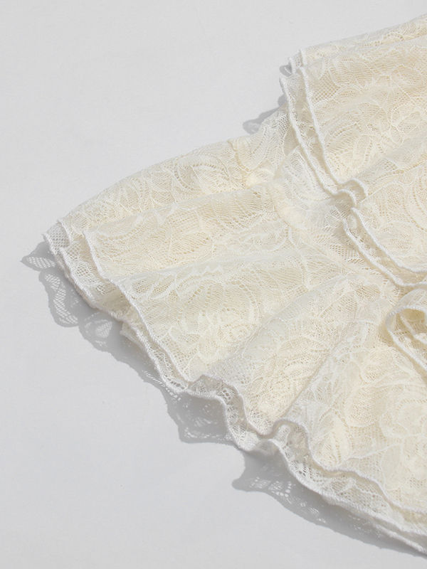 TWOTWINSTYLE Stand Collar Patchwork Ruffles Elegant Crop Top
