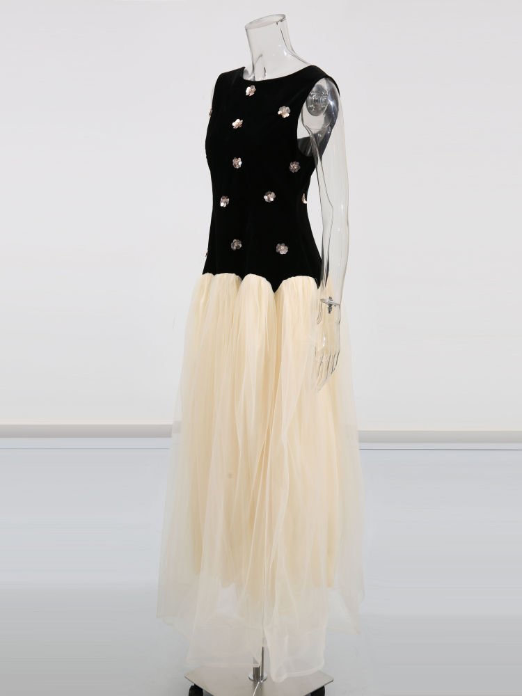 TWOTWINSTYLE Hit Color Round Neck Sleeveless High Waist Chic Dress