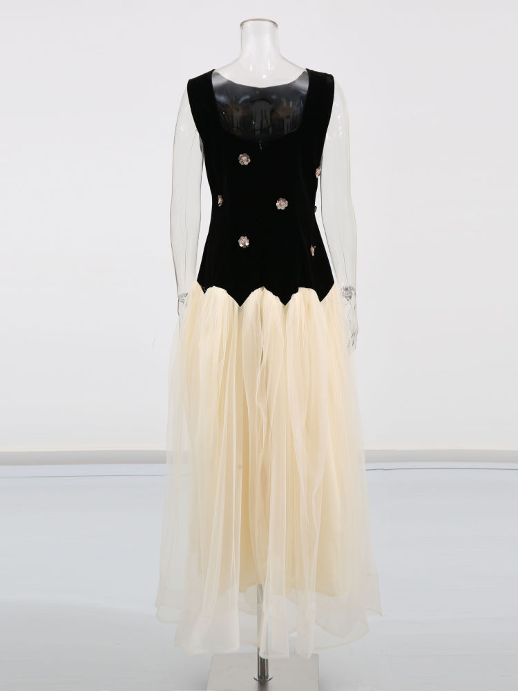 TWOTWINSTYLE Hit Color Round Neck Sleeveless High Waist Chic Dress