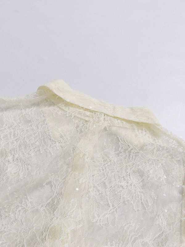 TWOTWINSTYLE Lapel Long Sleeves Spliced Ruffles Mini Dress