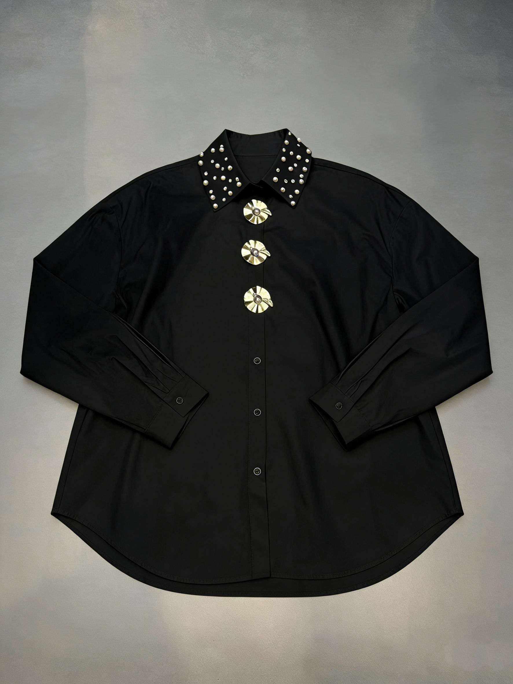 TWOTWINSTYLE Long Sleeve Spliced Pearl Temperament Shirt