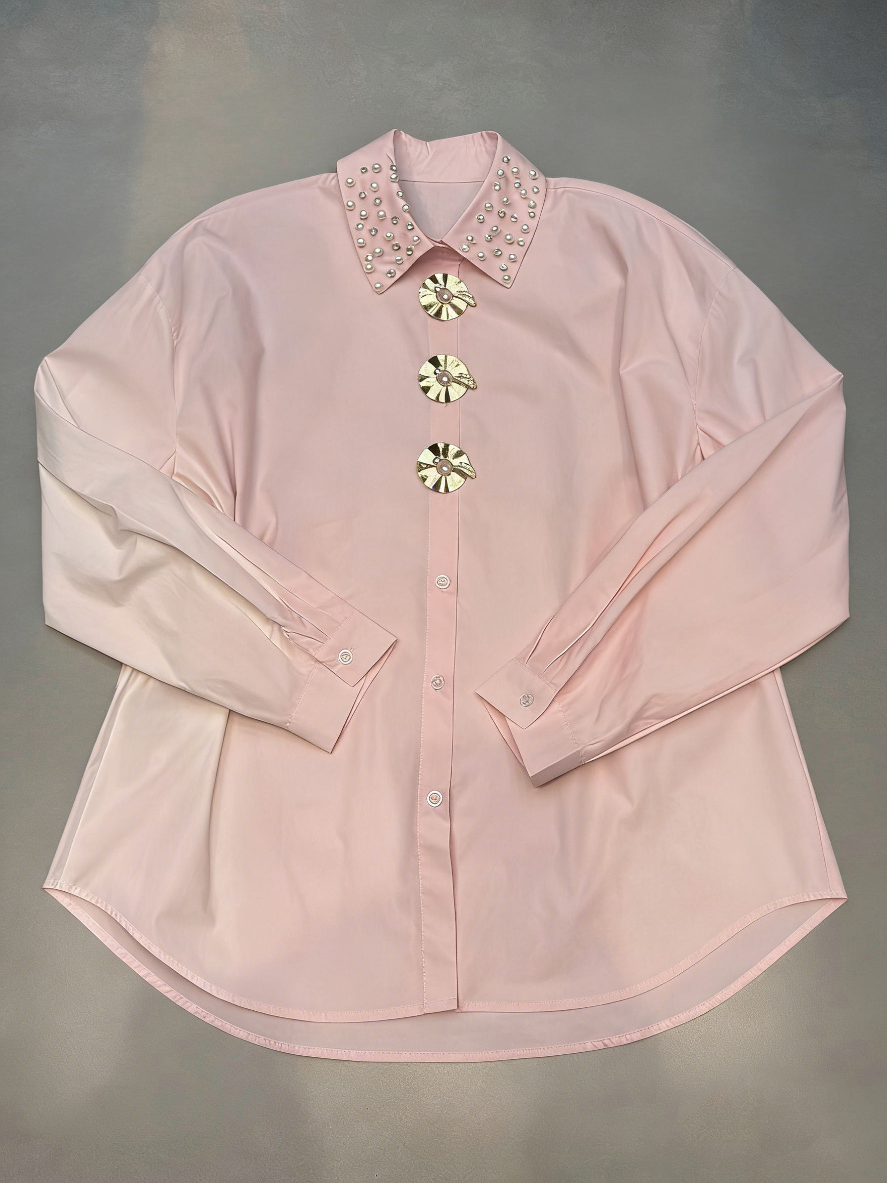 TWOTWINSTYLE Long Sleeve Spliced Pearl Temperament Shirt