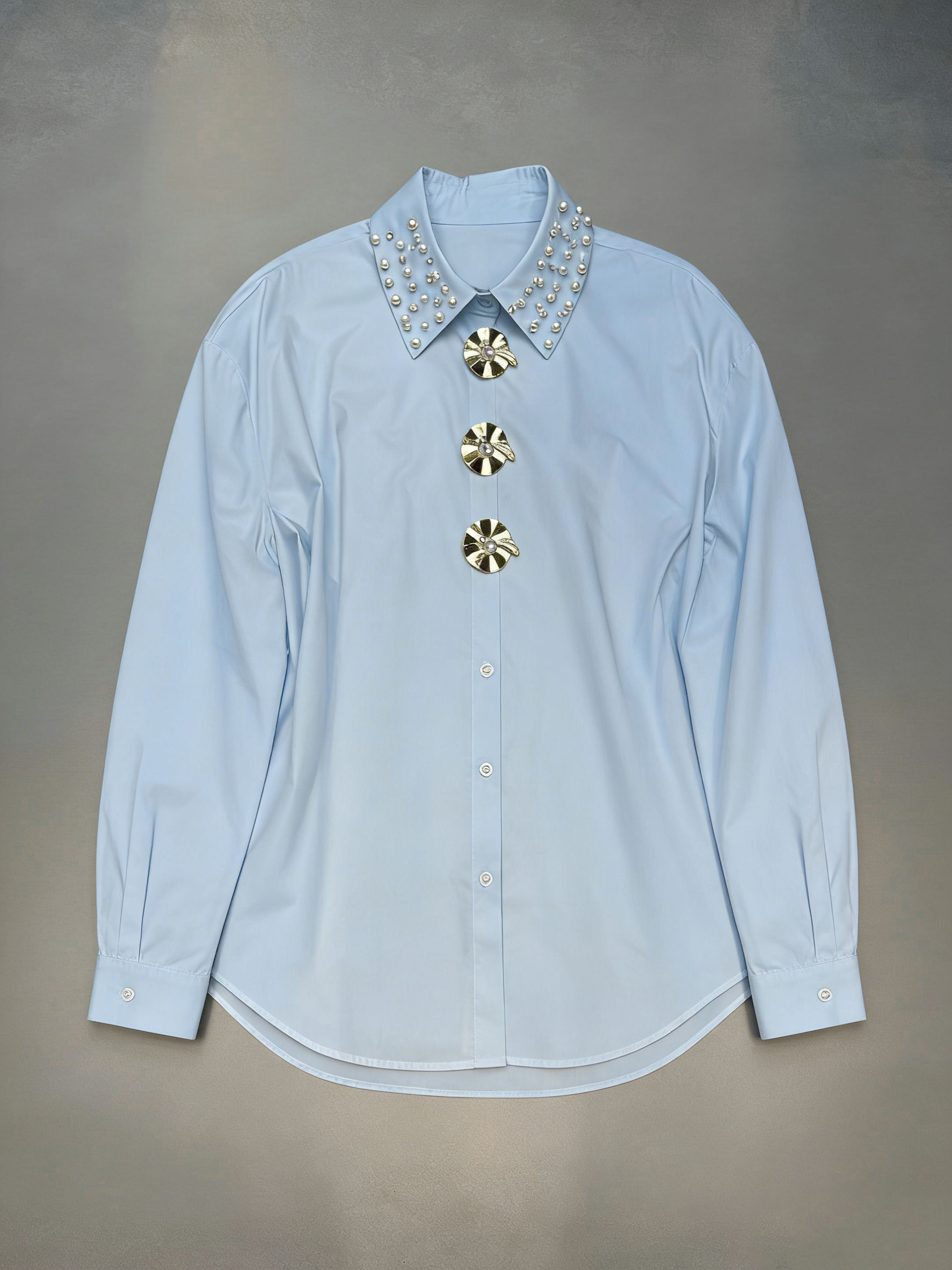 TWOTWINSTYLE Long Sleeve Spliced Pearl Temperament Shirt