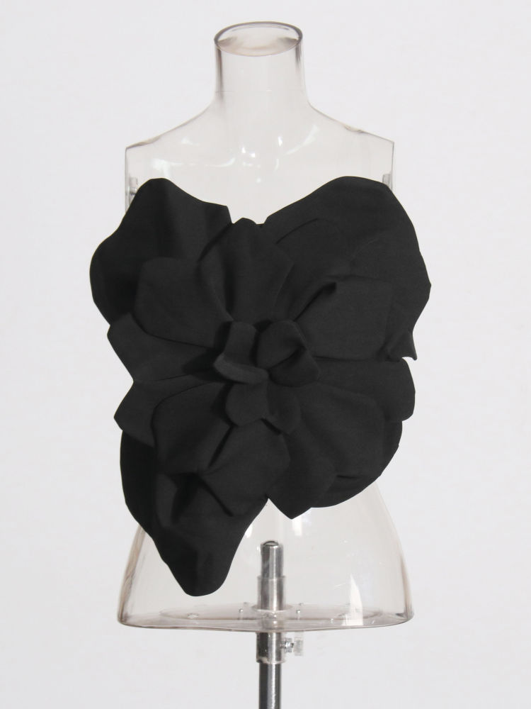 TWOTWINSTYLE Off Shoulder Patchwork 3D Flower Sexy Vest