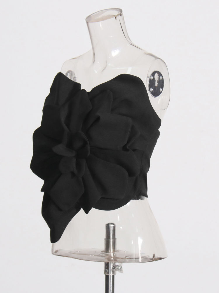 TWOTWINSTYLE Off Shoulder Patchwork 3D Flower Sexy Vest