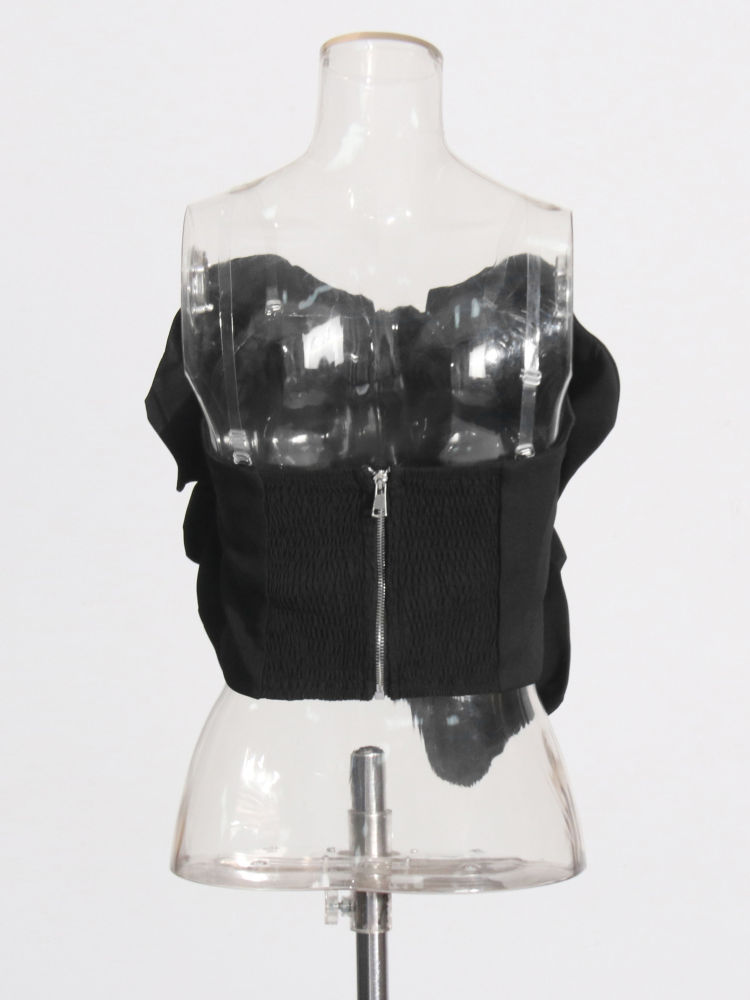TWOTWINSTYLE Off Shoulder Patchwork 3D Flower Sexy Vest