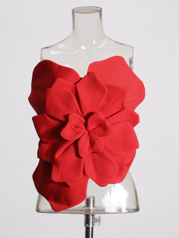 TWOTWINSTYLE Off Shoulder Patchwork 3D Flower Sexy Vest