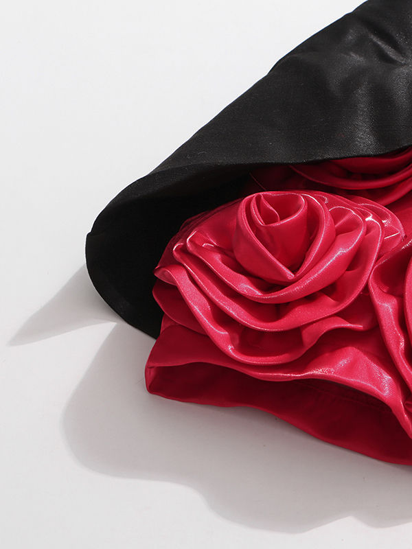 TWOTWINSTYLE Off Shoulder Spliced 3D Flower Slimming Mini Dress