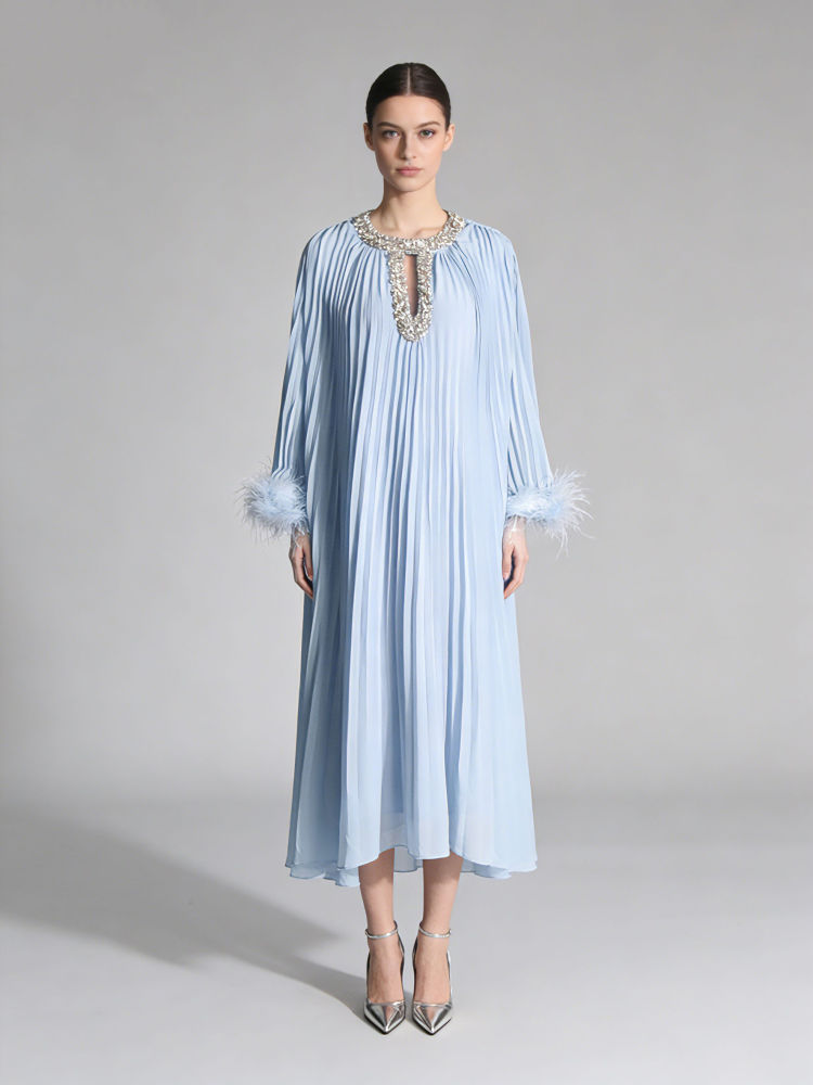 TWOTWINSTYLE Round Neck Spliced Diamond Fashion Dress