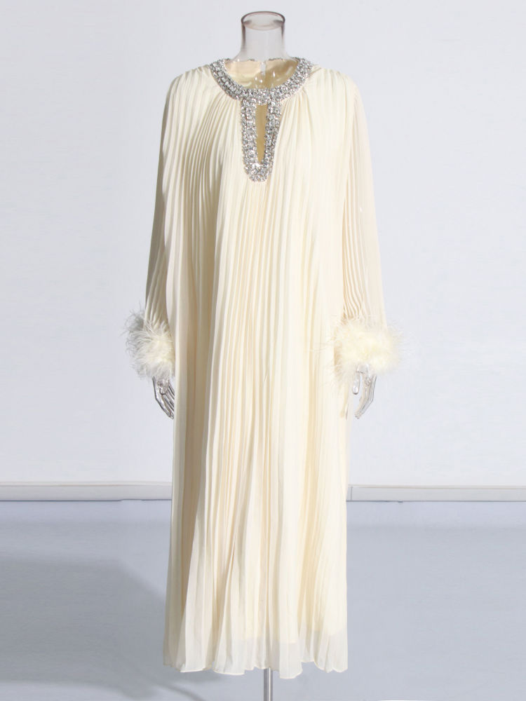 TWOTWINSTYLE Round Neck Spliced Diamond Fashion Dress