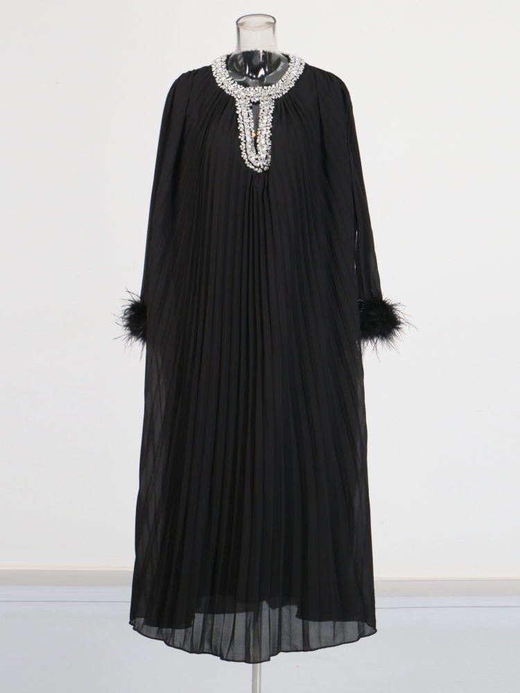 TWOTWINSTYLE Round Neck Spliced Diamond Fashion Dress
