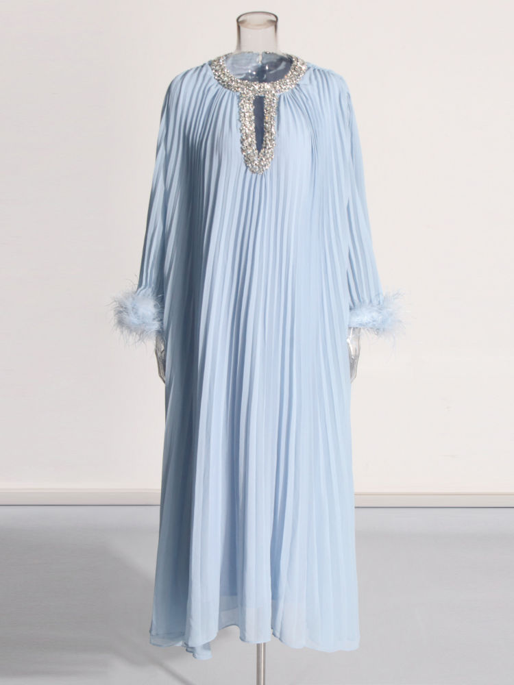 TWOTWINSTYLE Round Neck Spliced Diamond Fashion Dress