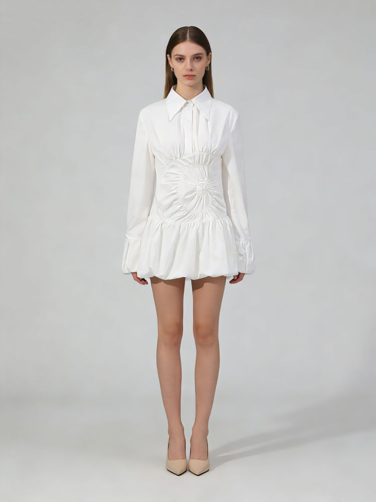 TWOTWINSTYLE Solid Lapel Long Sleeve Tunic Elegant Dress