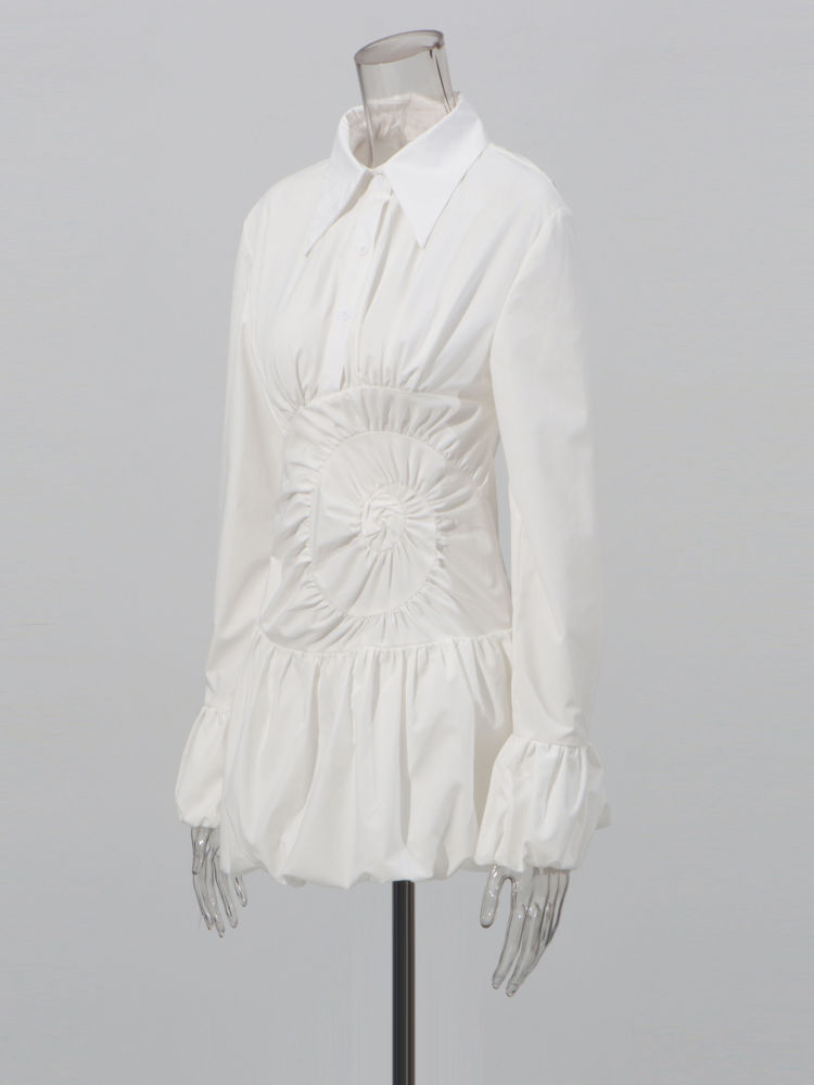 TWOTWINSTYLE Solid Lapel Long Sleeve Tunic Elegant Dress