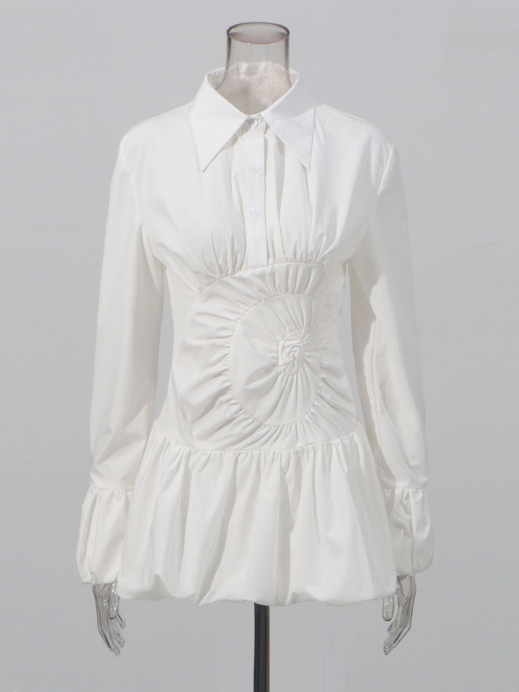 TWOTWINSTYLE Solid Lapel Long Sleeve Tunic Elegant Dress