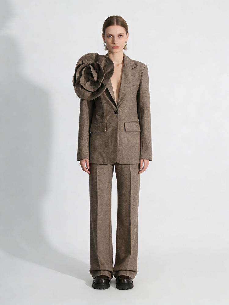 TWOTWINSTYLE Solid Spliced 3D Flower Vntage Bazers