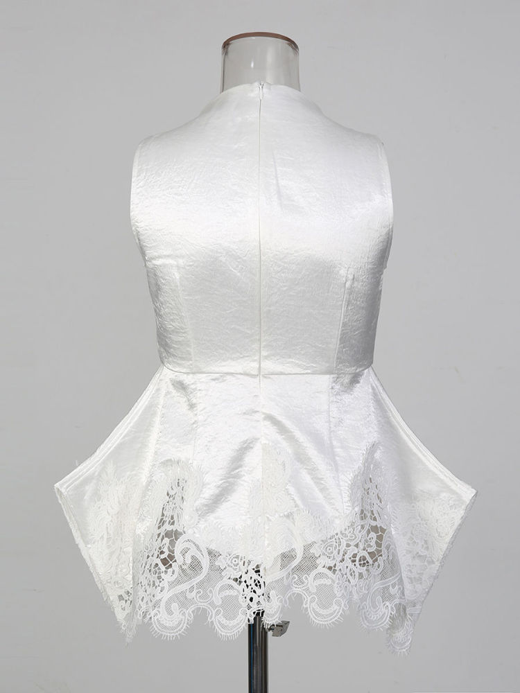 TWOTWINSTYLE Stand Collar Seeveless Top High Wist Skirt Two Piece Set