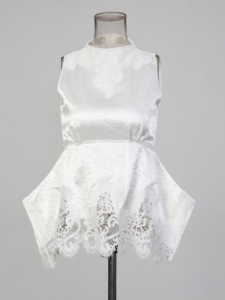 TWOTWINSTYLE Stand Collar Seeveless Top High Wist Skirt Two Piece Set