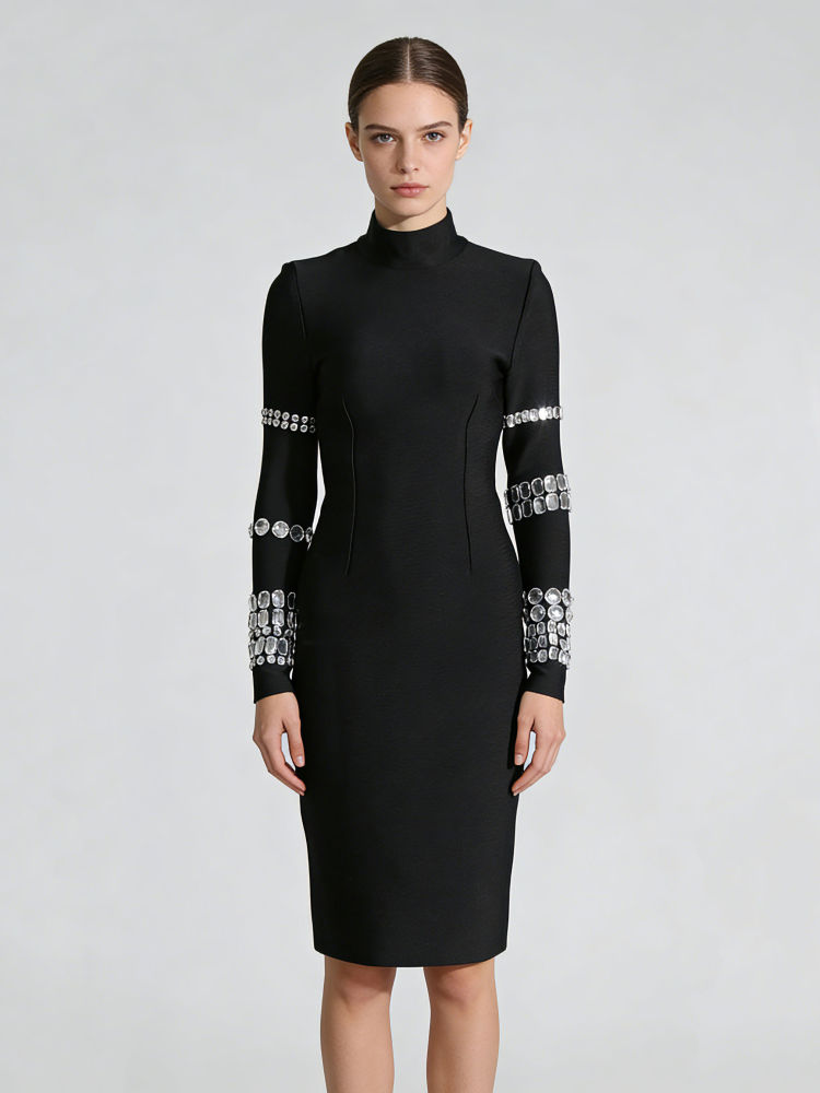 TWOTWINSTYLE Stand Collar Tunic Patchwork Diamond Chic Dress