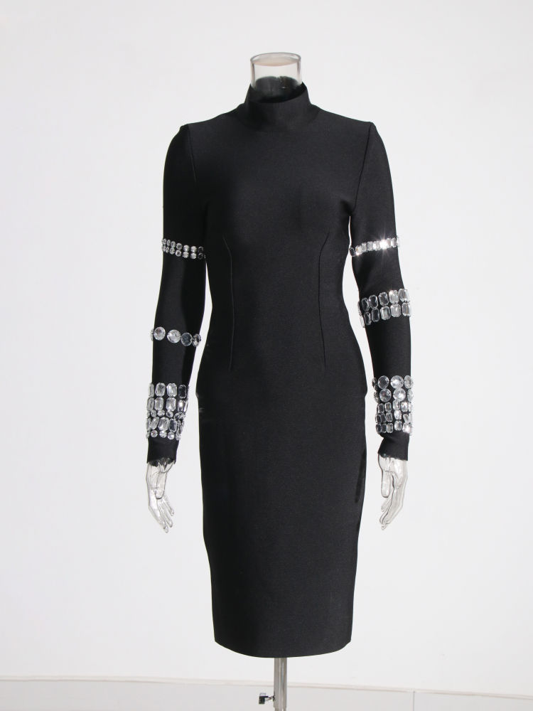 TWOTWINSTYLE Stand Collar Tunic Patchwork Diamond Chic Dress