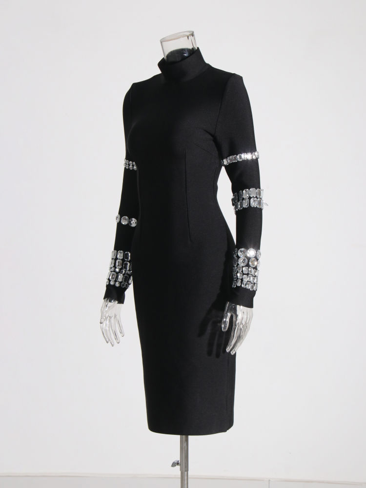 TWOTWINSTYLE Stand Collar Tunic Patchwork Diamond Chic Dress