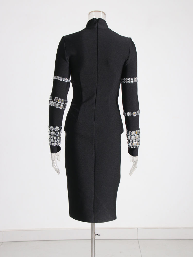 TWOTWINSTYLE Stand Collar Tunic Patchwork Diamond Chic Dress