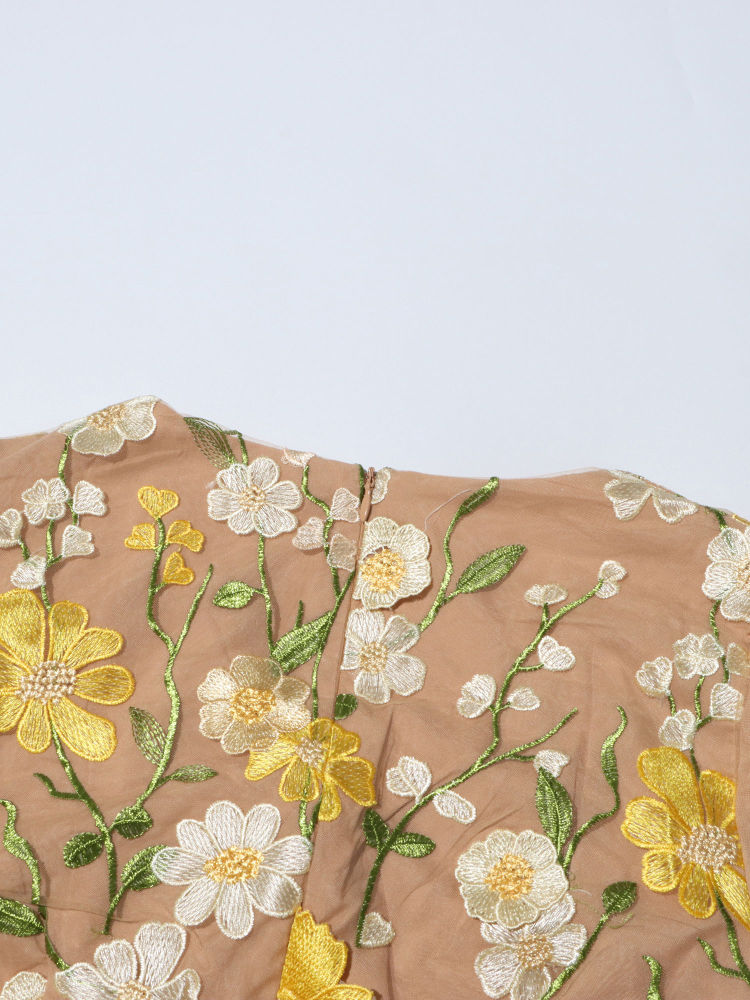 TWOTWINSTYLE V Neck Tunic Patchwork 3D Flower Elegant Dress