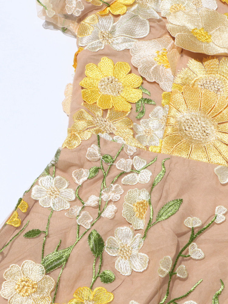 TWOTWINSTYLE V Neck Tunic Patchwork 3D Flower Elegant Dress