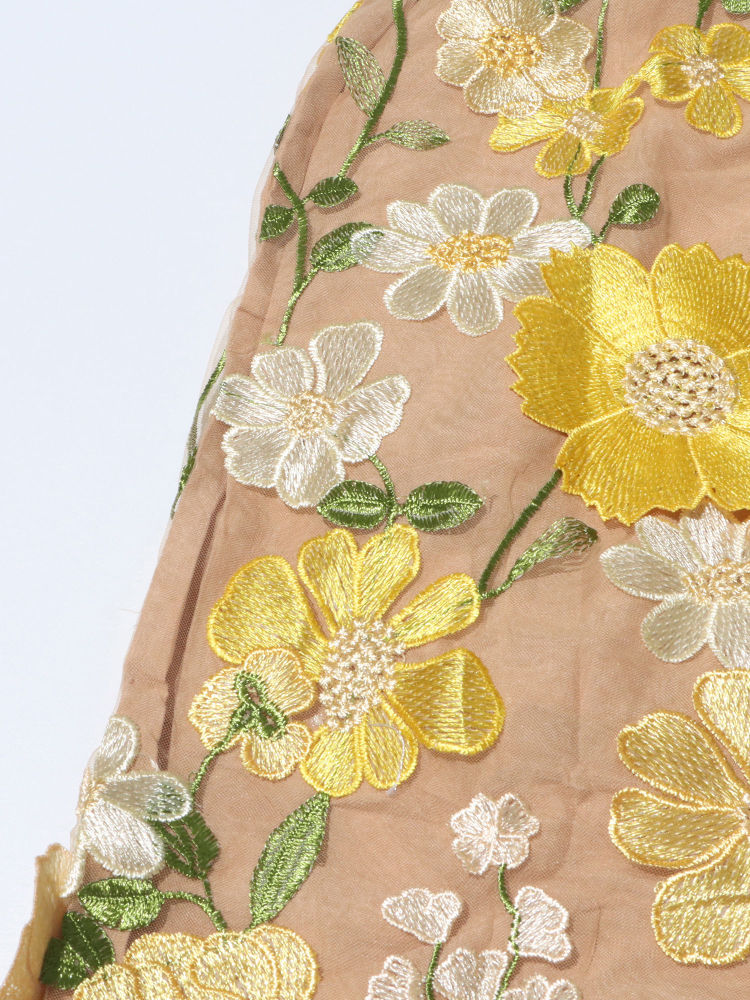 TWOTWINSTYLE V Neck Tunic Patchwork 3D Flower Elegant Dress