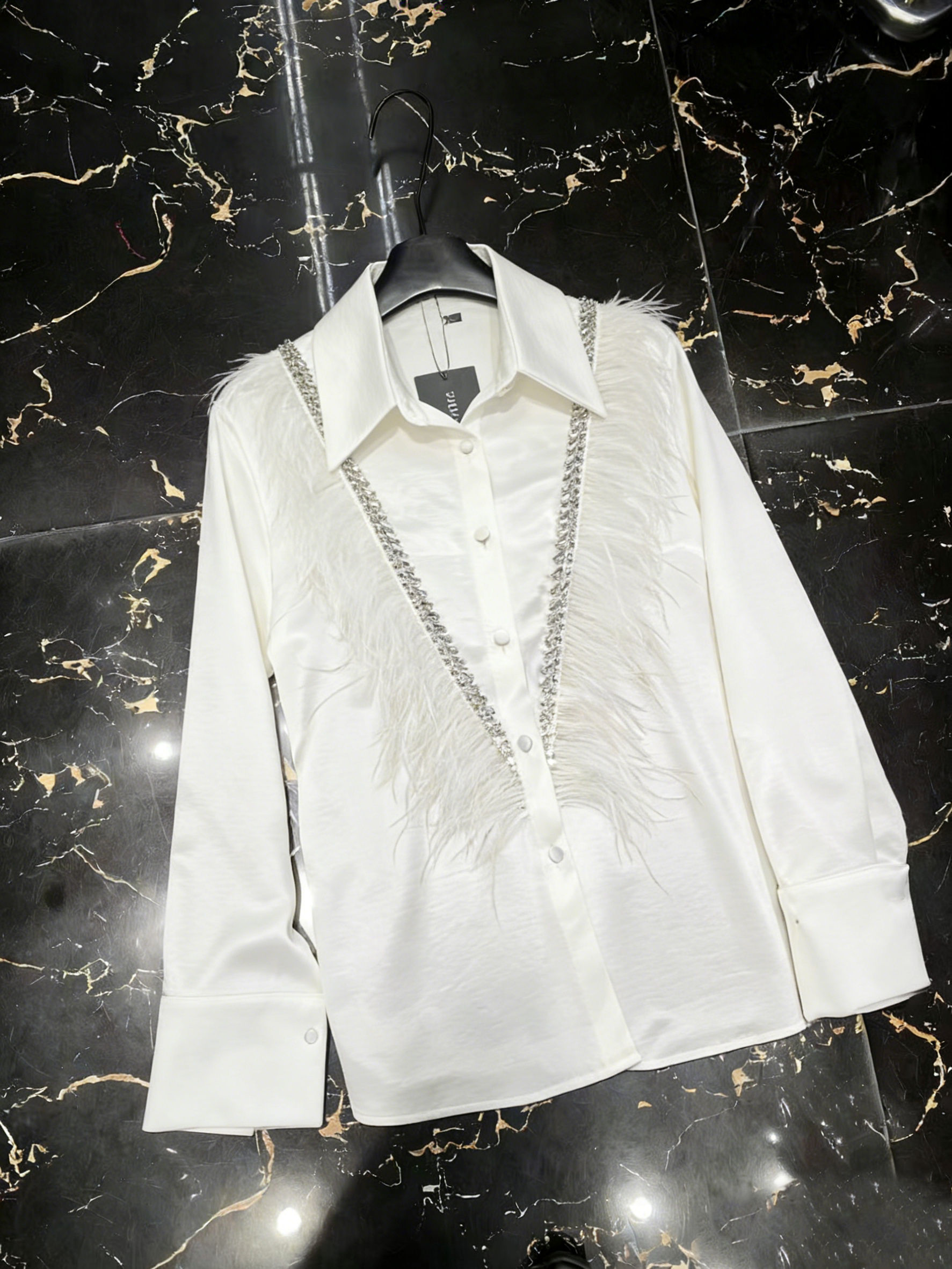 TWOTWINSTYLE Lapel Long Sleeve Patchwork Fur Temperament Shirt