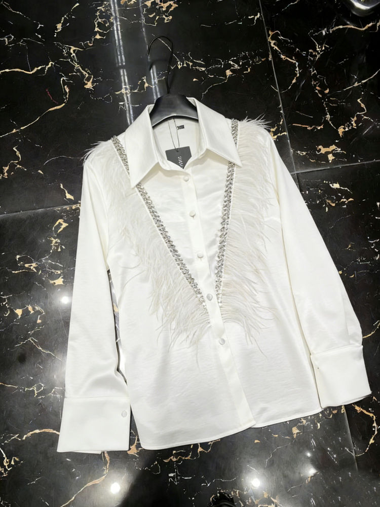 TWOTWINSTYLE Lapel Long Sleeve Patchwork Fur Temperament Shirt