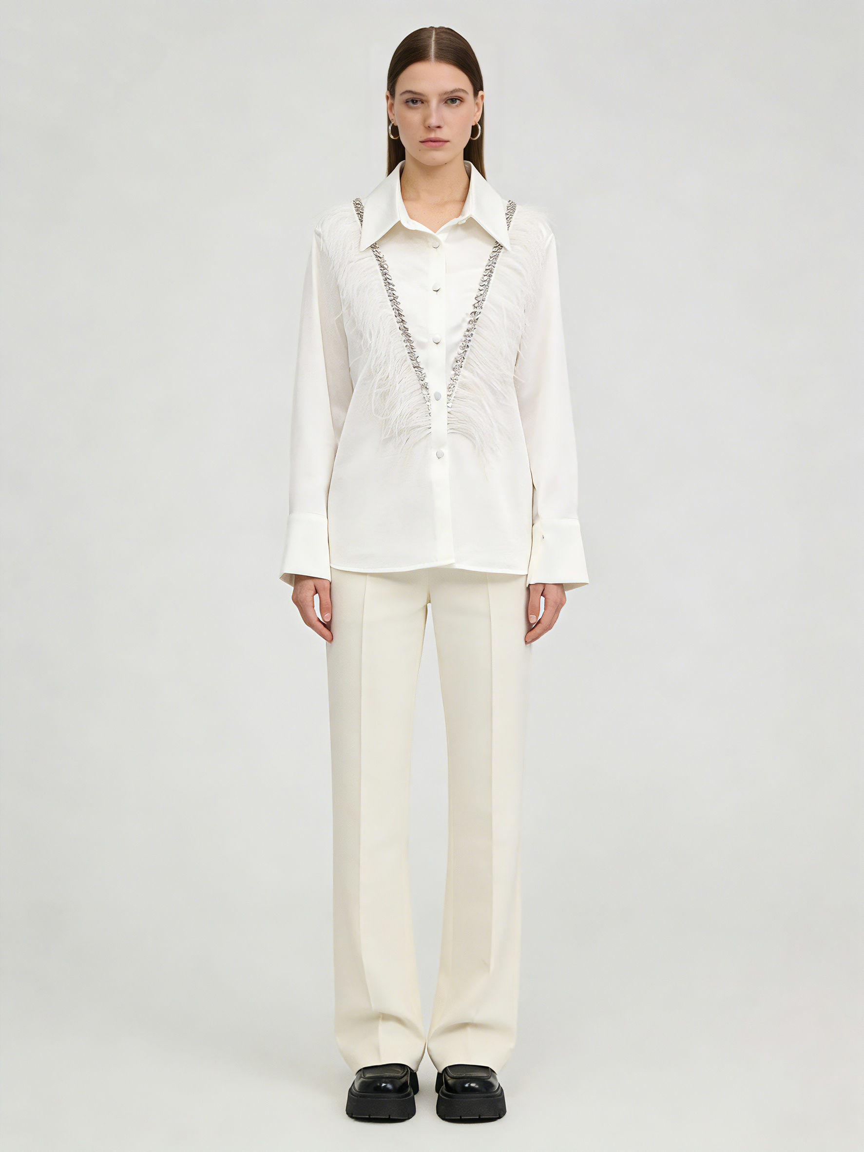 TWOTWINSTYLE Lapel Long Sleeve Patchwork Fur Temperament Shirt