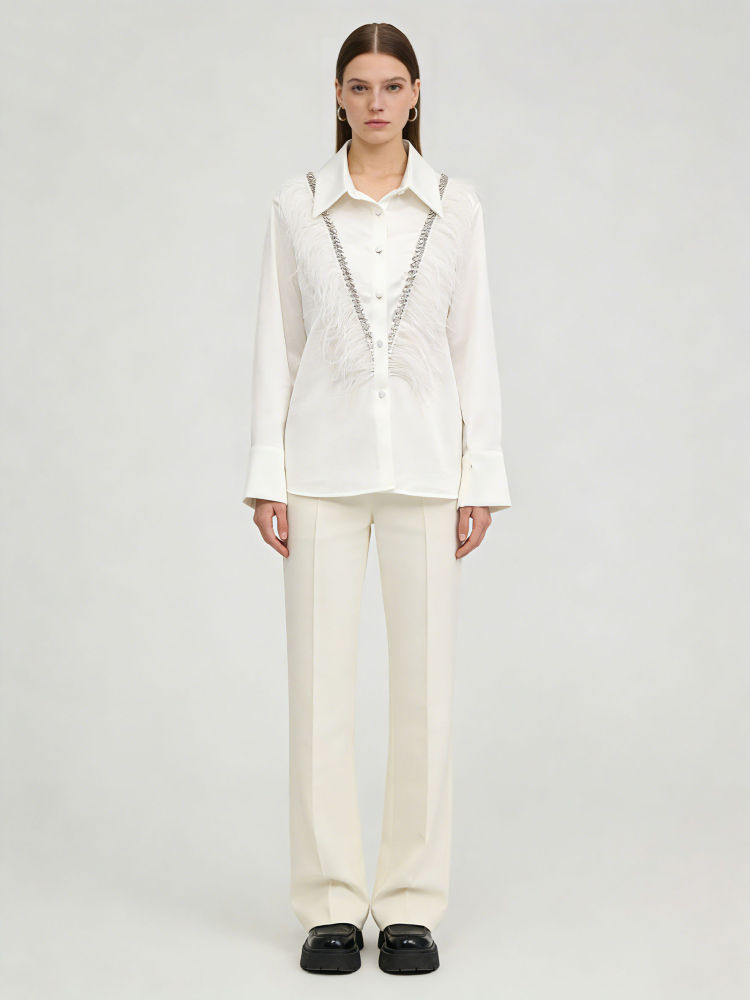 TWOTWINSTYLE Lapel Long Sleeve Patchwork Fur Temperament Shirt