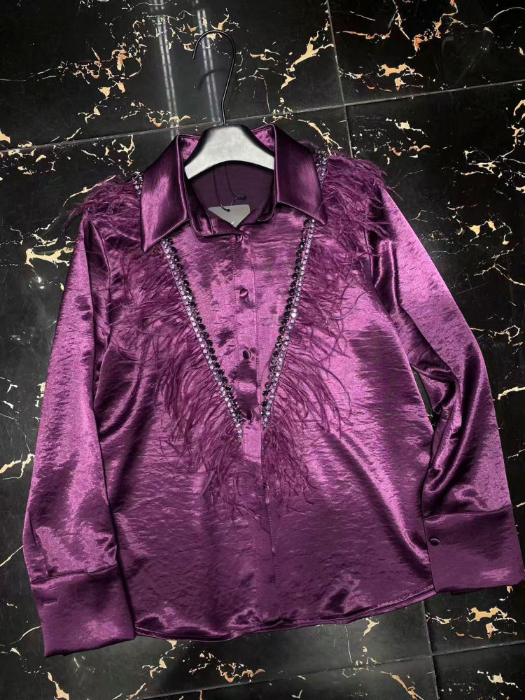 TWOTWINSTYLE Lapel Long Sleeve Patchwork Fur Temperament Shirt