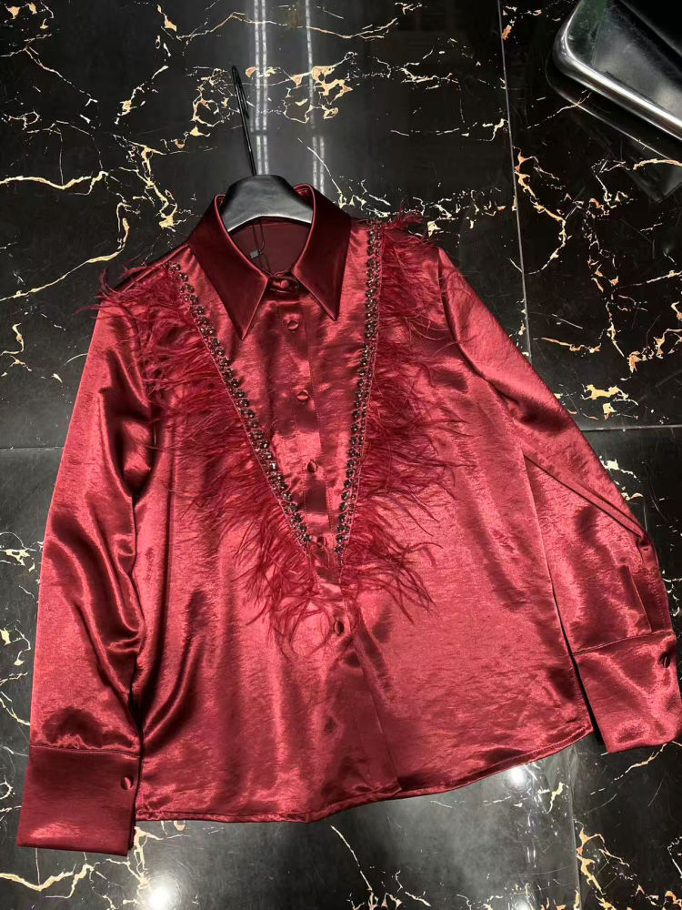TWOTWINSTYLE Lapel Long Sleeve Patchwork Fur Temperament Shirt