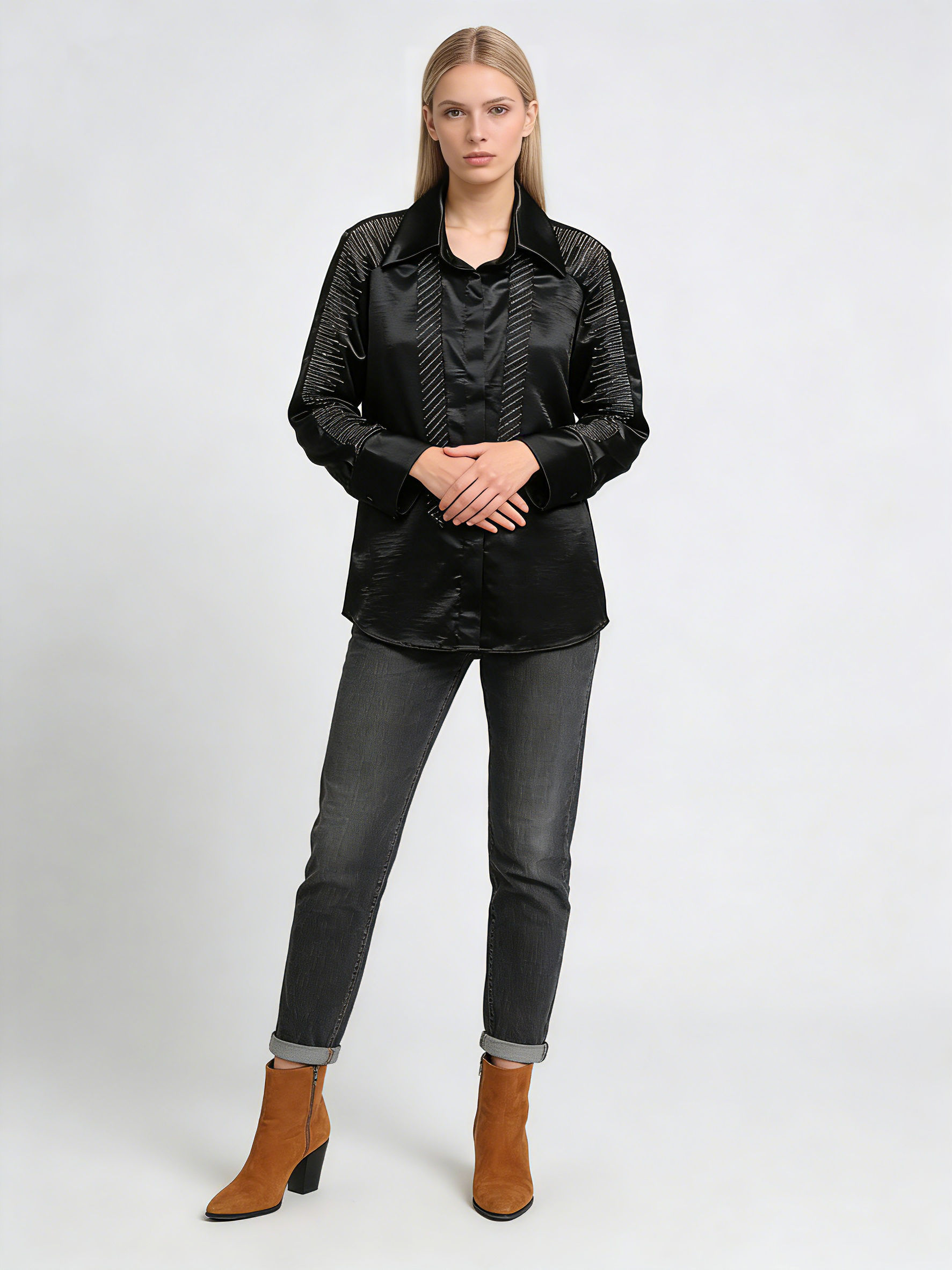 TWOTWINSTYLE Lapel Spliced Lace Up Loose Minimalist Shirt