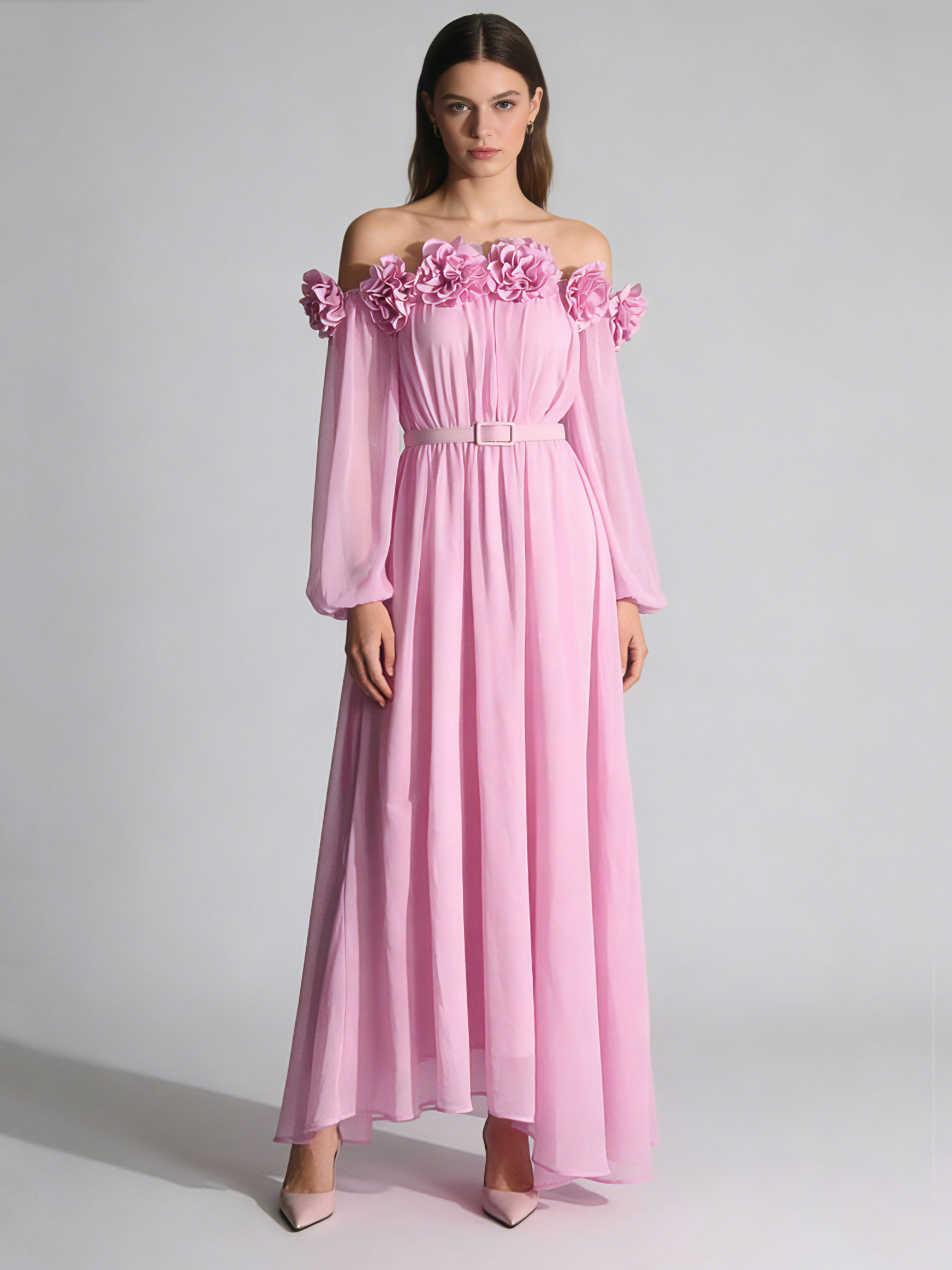 TWOTWINSTYLE Off Shoulder Spliced 3D Flower Tunic Elegant Dress