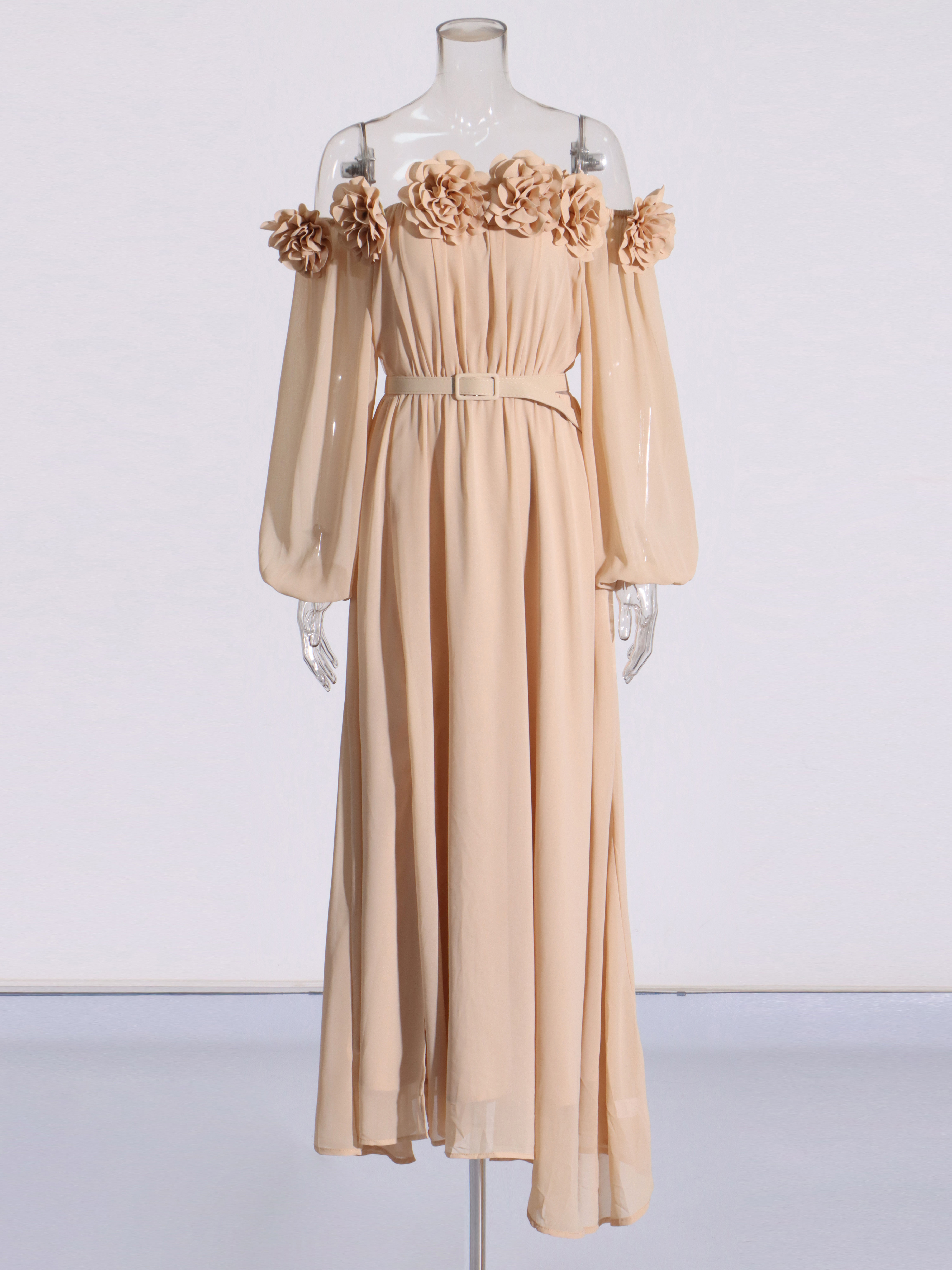 TWOTWINSTYLE Off Shoulder Spliced 3D Flower Tunic Elegant Dress