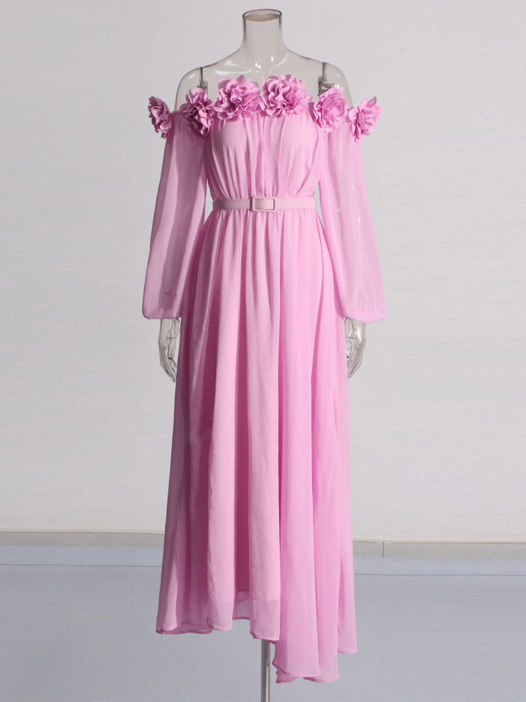 TWOTWINSTYLE Off Shoulder Spliced 3D Flower Tunic Elegant Dress