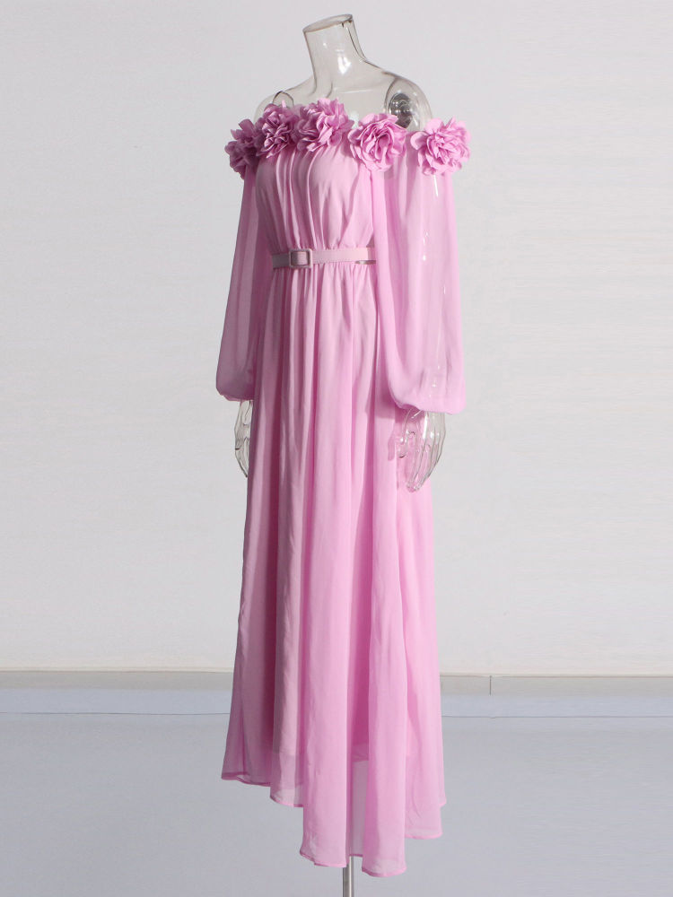 TWOTWINSTYLE Off Shoulder Spliced 3D Flower Tunic Elegant Dress