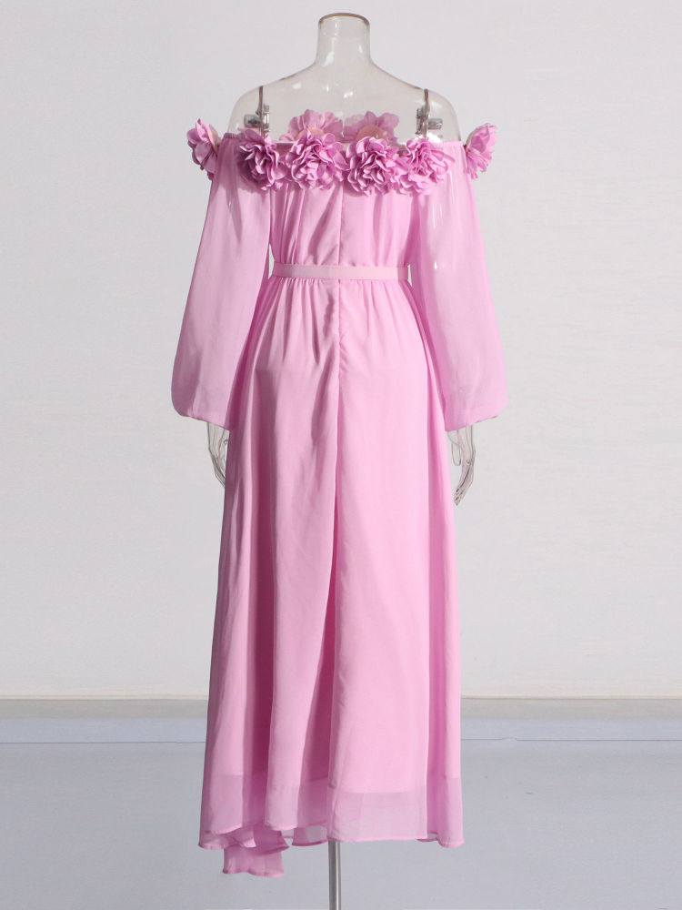 TWOTWINSTYLE Off Shoulder Spliced 3D Flower Tunic Elegant Dress