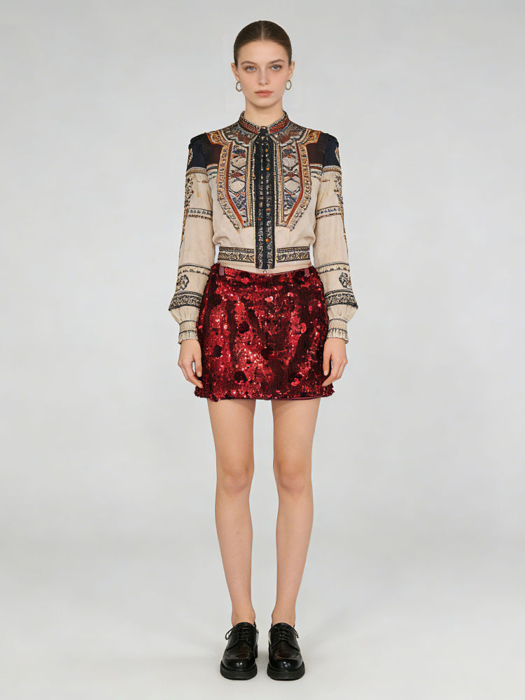 TWOTWINSTYLE Patchwork Sequins High Waist Chic Skirt