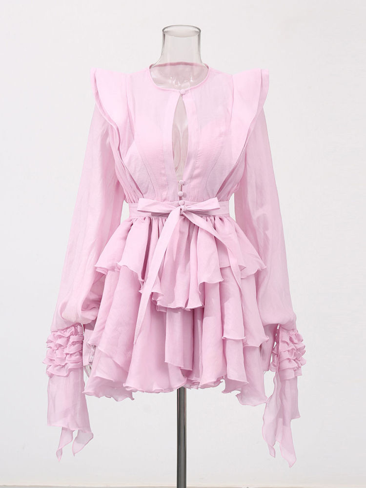 TWOTWINSTYLE Round Neck Hollow Out High Waist Designer Dress
