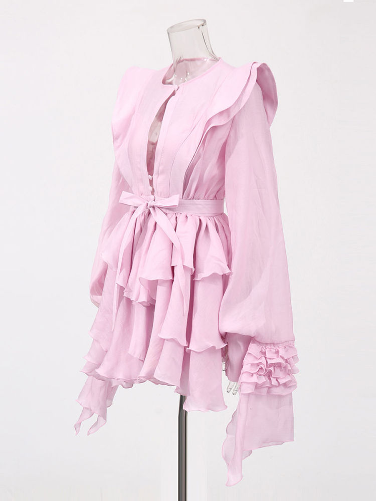 TWOTWINSTYLE Round Neck Hollow Out High Waist Designer Dress