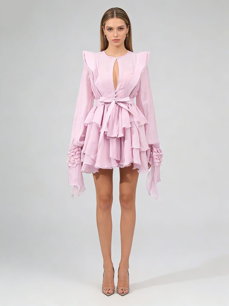 TWOTWINSTYLE Round Neck Hollow Out High Waist Designer Dress