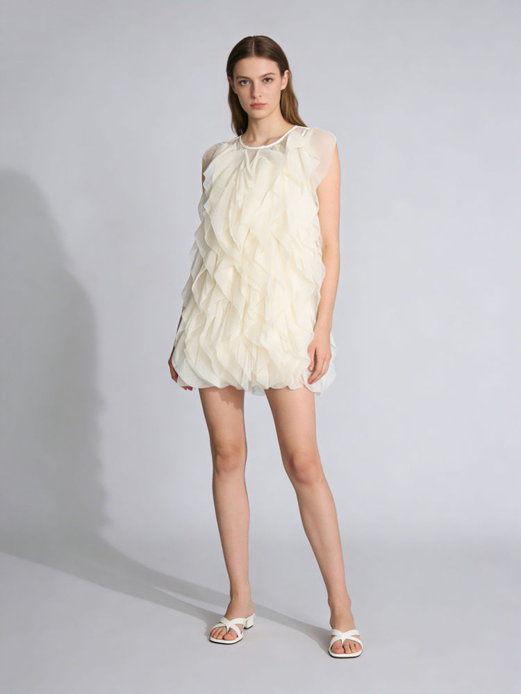 TWOTWINSTYLE Round Neck Sleeveless Spliced Ruffles Fashion Dress
