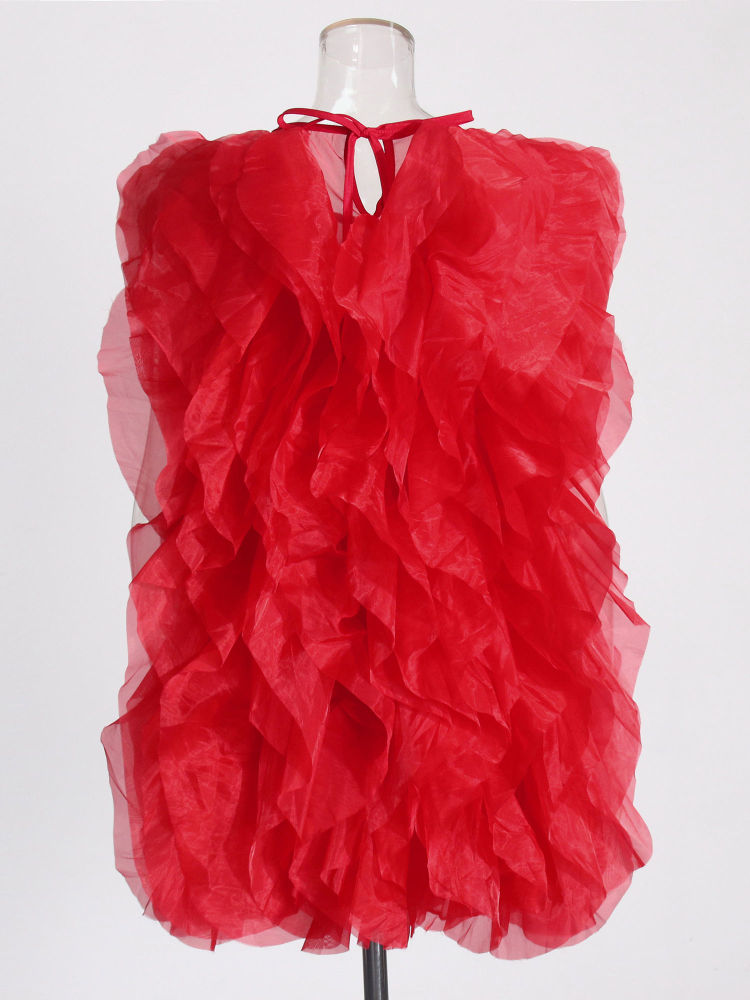 TWOTWINSTYLE Round Neck Sleeveless Spliced Ruffles Fashion Dress