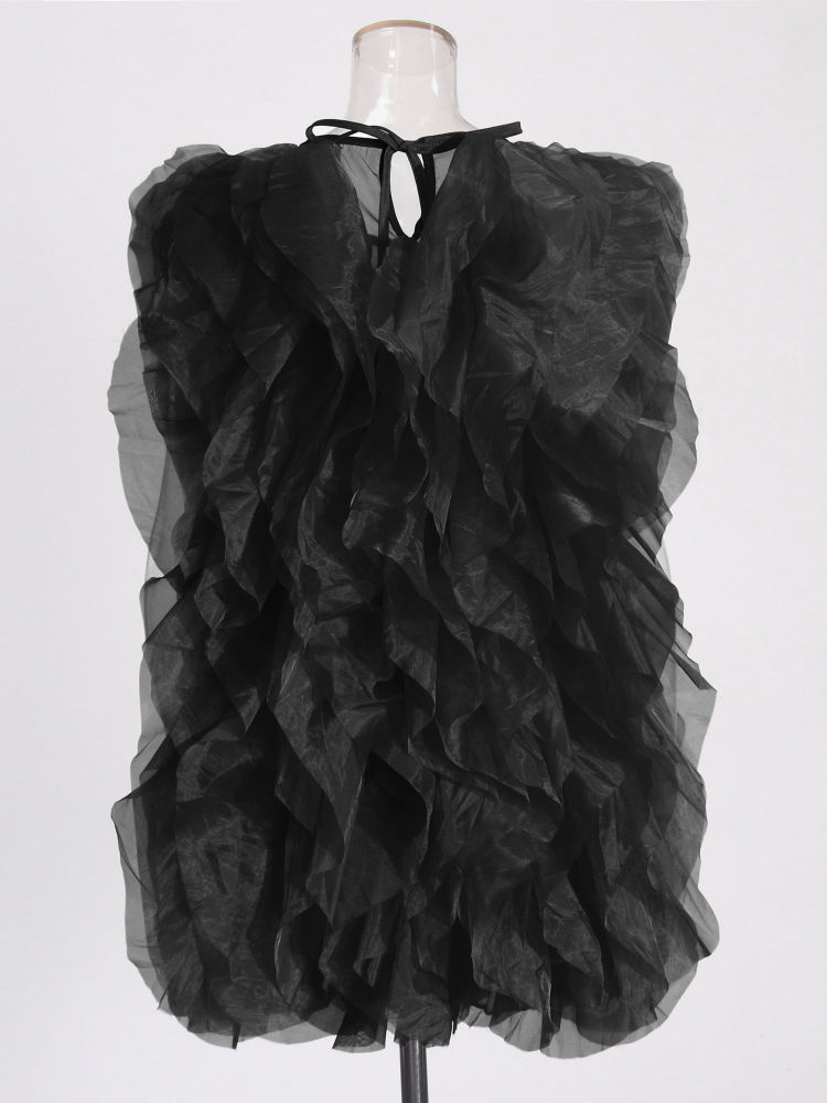 TWOTWINSTYLE Round Neck Sleeveless Spliced Ruffles Fashion Dress